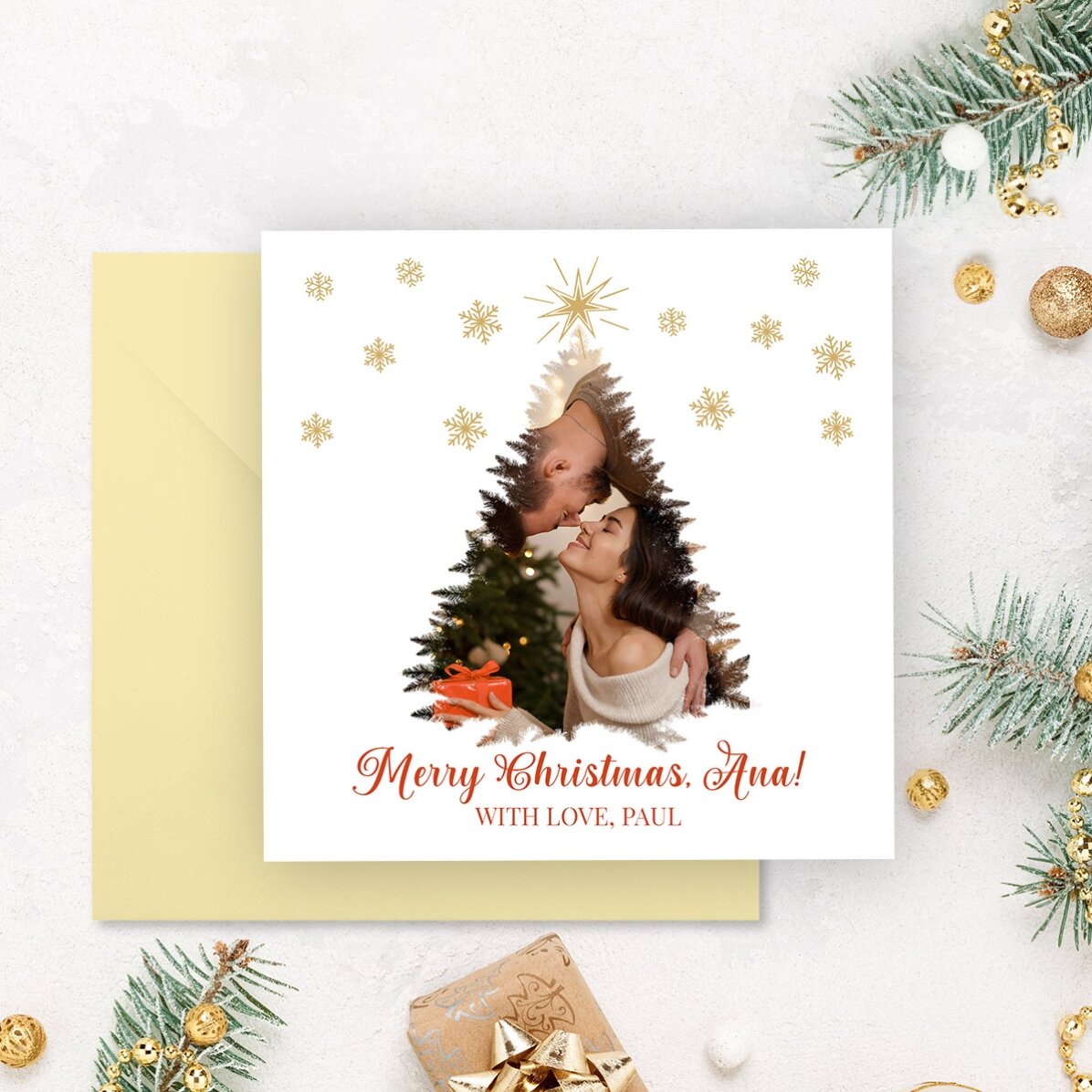 Card pătrat personalizat cu poză și mesaj - Crăciun fericit!