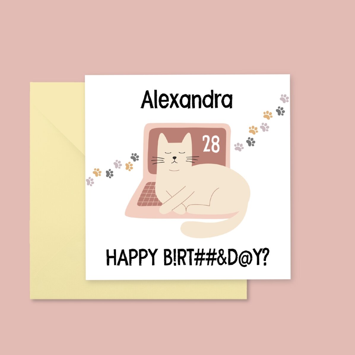 Personalised square card with text - Cat