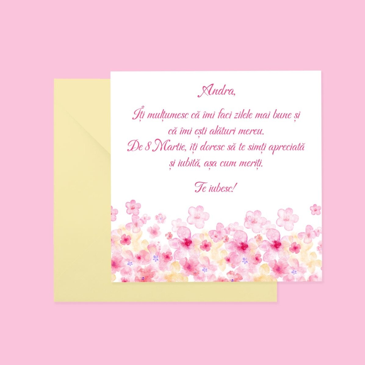 Personalised square card with text - Flowers