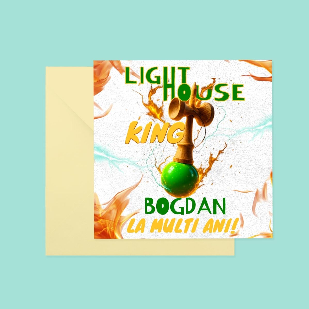 Personalised square card with text - Lighthouse King