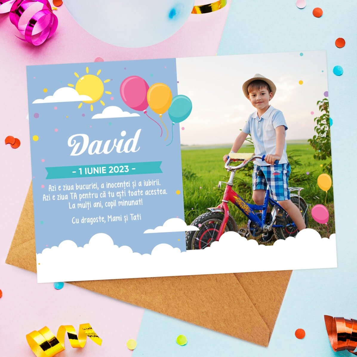Card personalizat cu mesaj și poză pentru Ziua Copilului