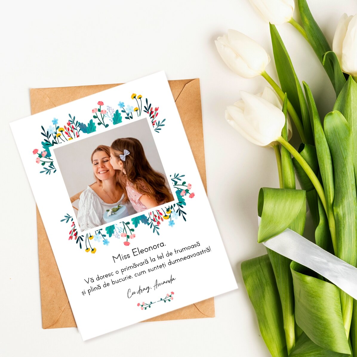 Personalised card with a photo and spring message