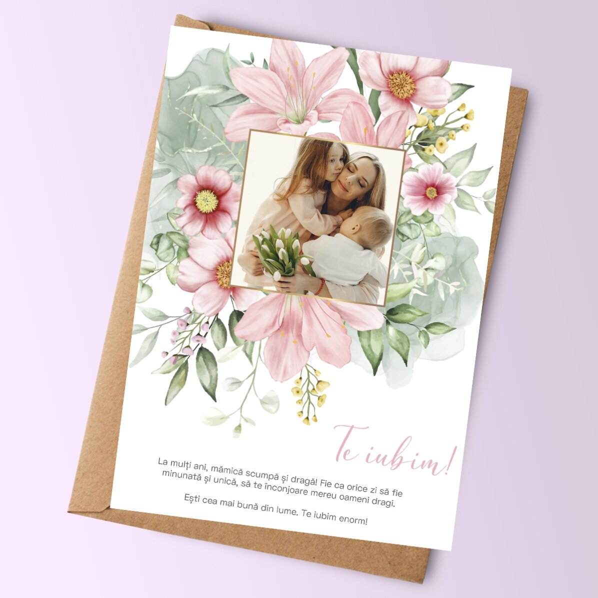 Card personalizat cu o poză și text - Floral