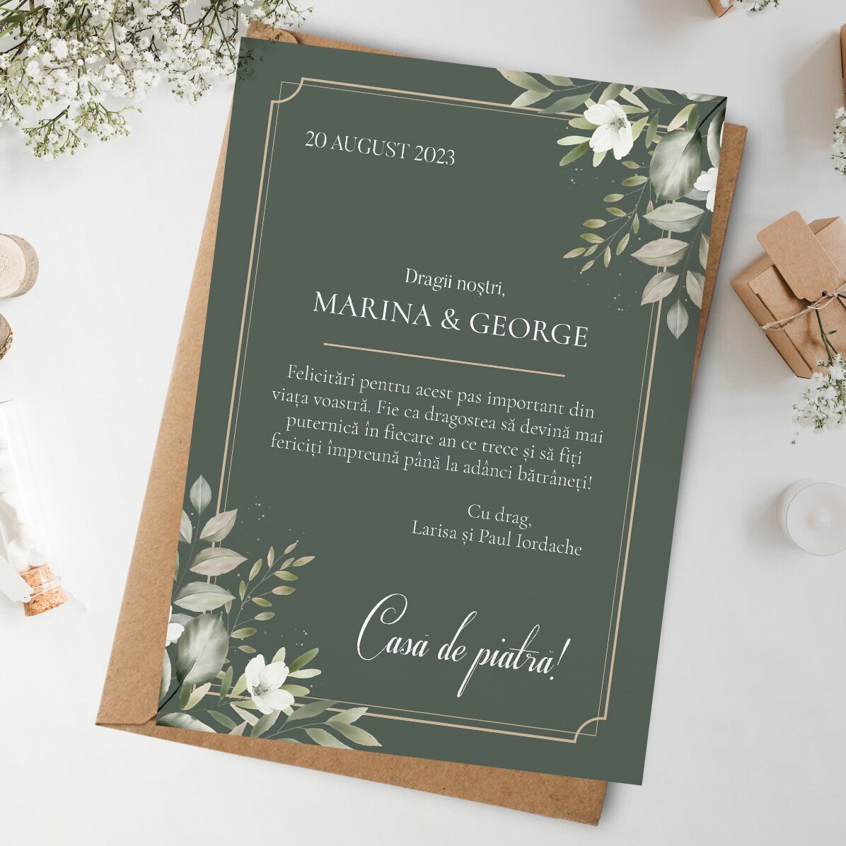 Card personalizat cu text - Casă de piatră