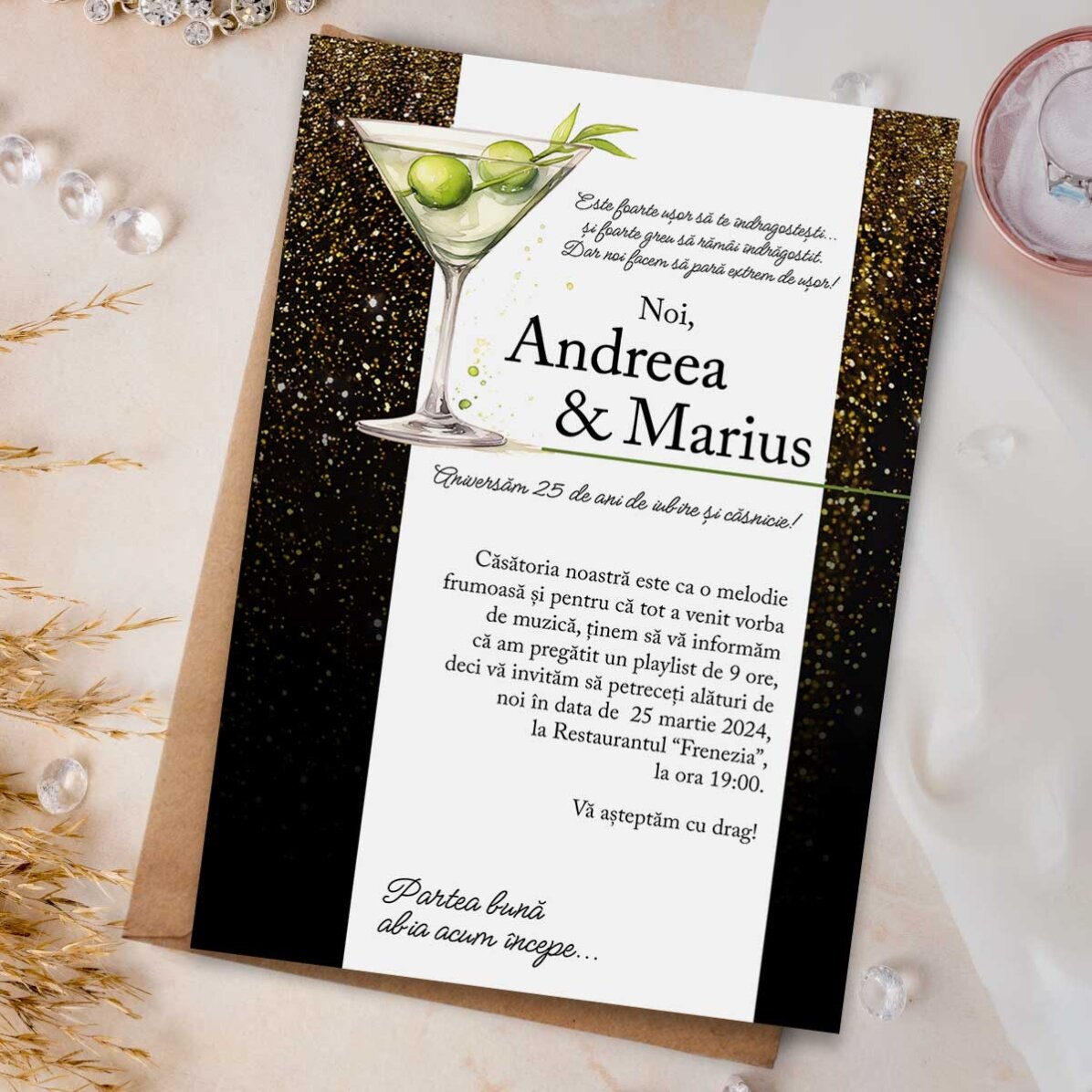 Card personalizat cu text - invitație - Martini