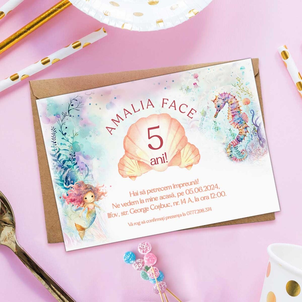 Card personalizat cu text - Invitație pentru aniversare - Sirene