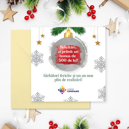 Card răzuibil personalizat cu logo și mesaj - Surpriză de Crăciun