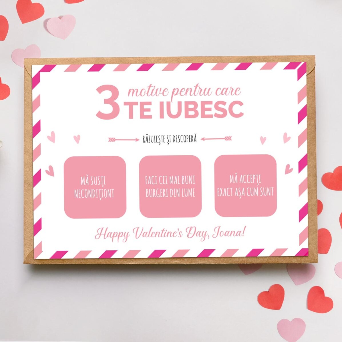 Card răzuibil personalizat cu mesaj - 3 motive pentru care te iubesc