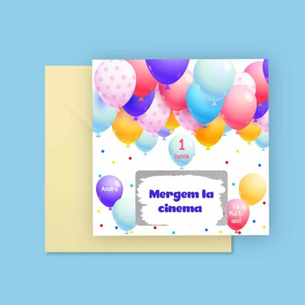 Card răzuibil personalizat cu mesaj - Baloane
