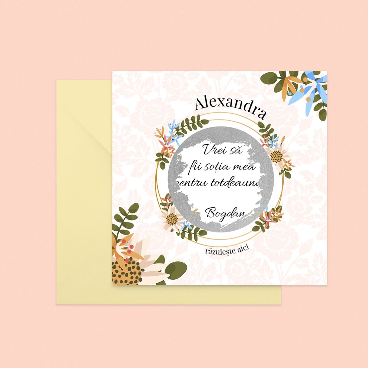 Card răzuibil personalizat cu mesaj - Flower proposal