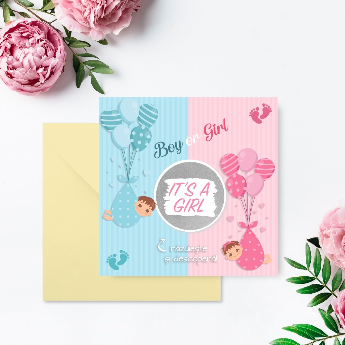 Card răzuibil personalizat cu mesaj - Gender reveal