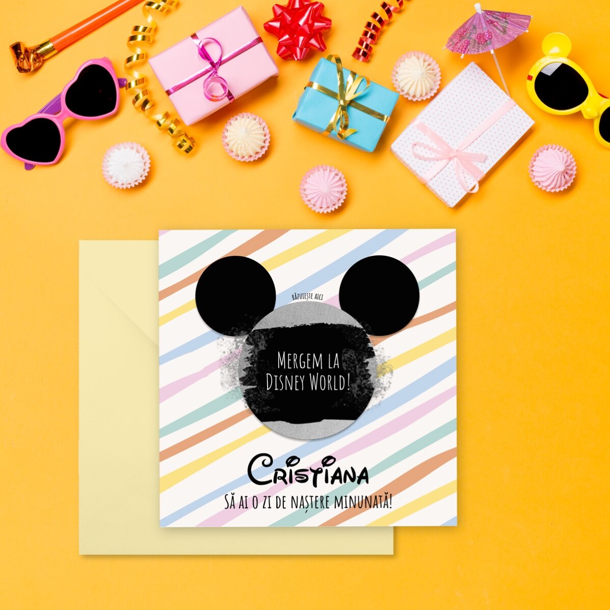 Personalised scratch card with message - Mouse ears