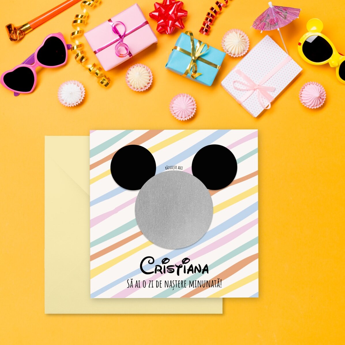 Personalised scratch card with message - Mouse ears