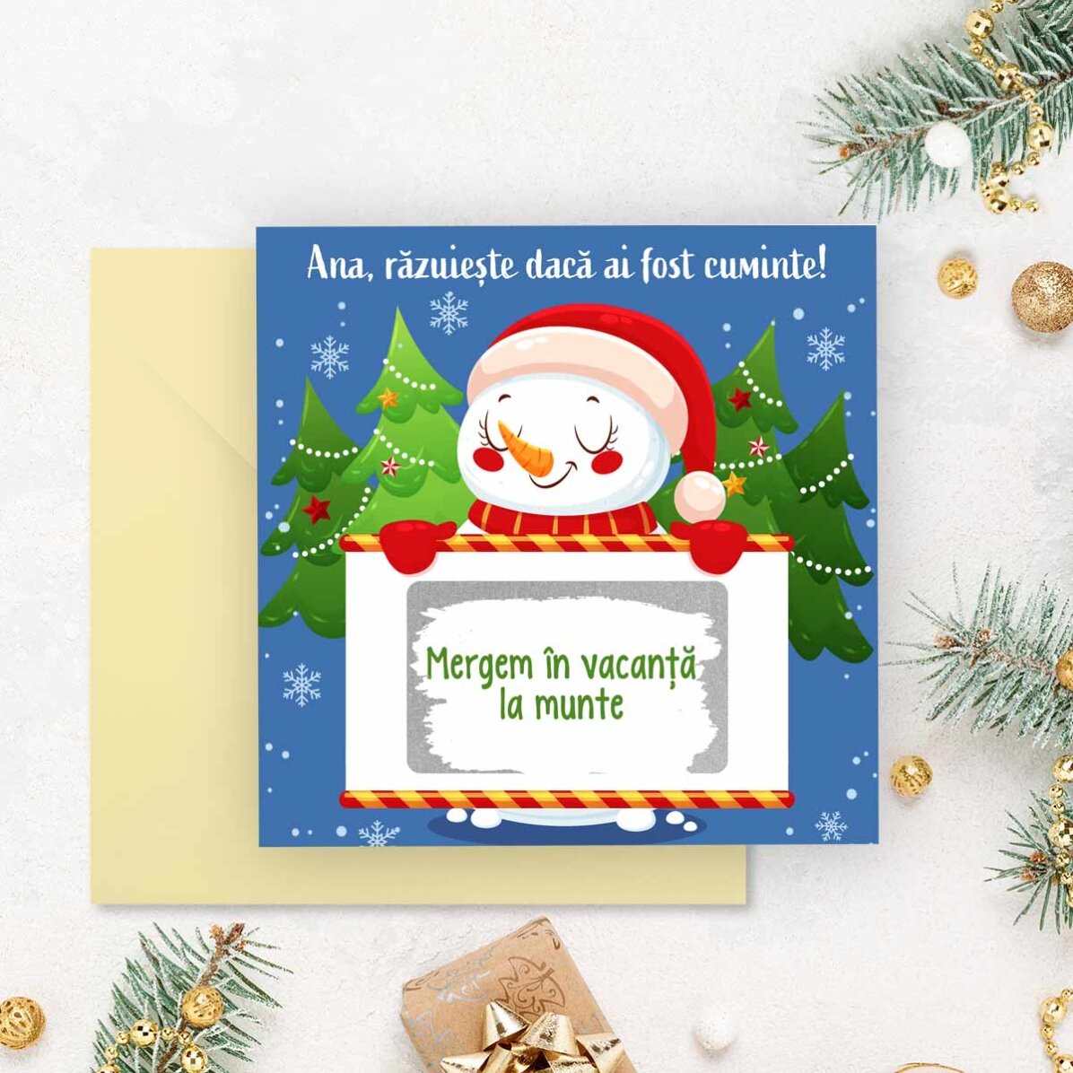 Card răzuibil personalizat cu mesaj - Om de zăpadă