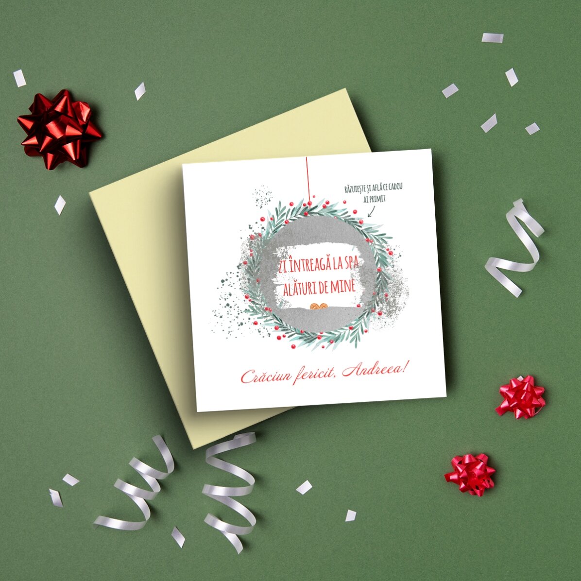 Card răzuibil personalizat cu mesaj surpriză de Crăciun 