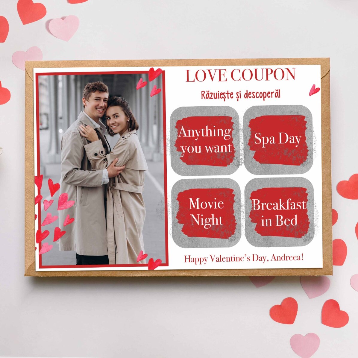 Card răzuibil personalizat cu o poză și mesaj - Iubire