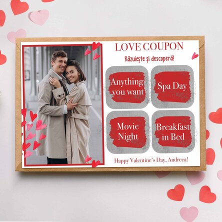 Card răzuibil personalizat cu o poză și mesaj - Iubire
