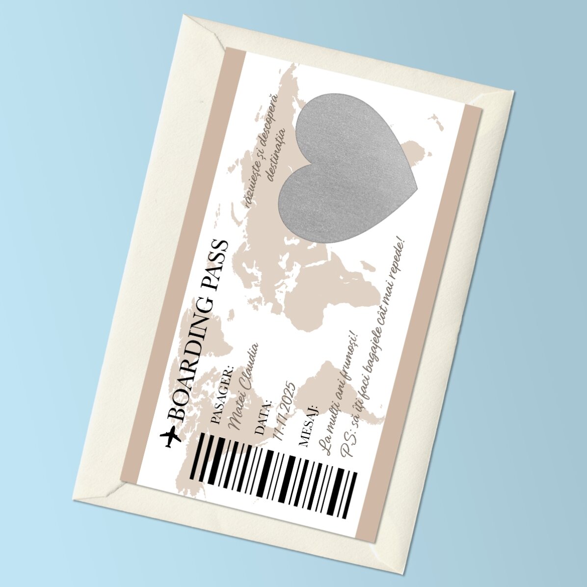 Card răzuibil personalizat cu text - Boarding pass