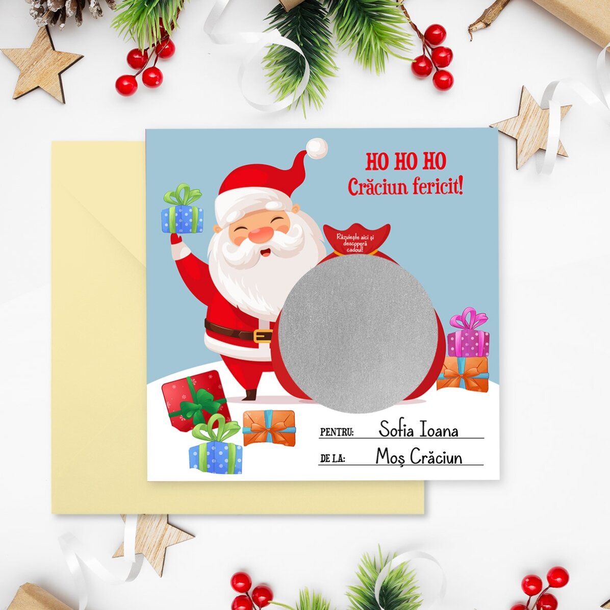 Card răzuibil personalizat cu text - Cadoul de Crăciun