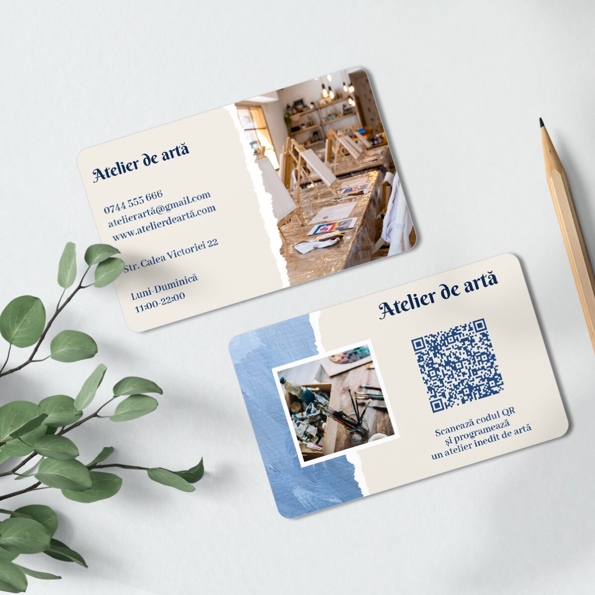 Carte de vizită aluminiu personalizată față-verso cu cod QR și 3 poze