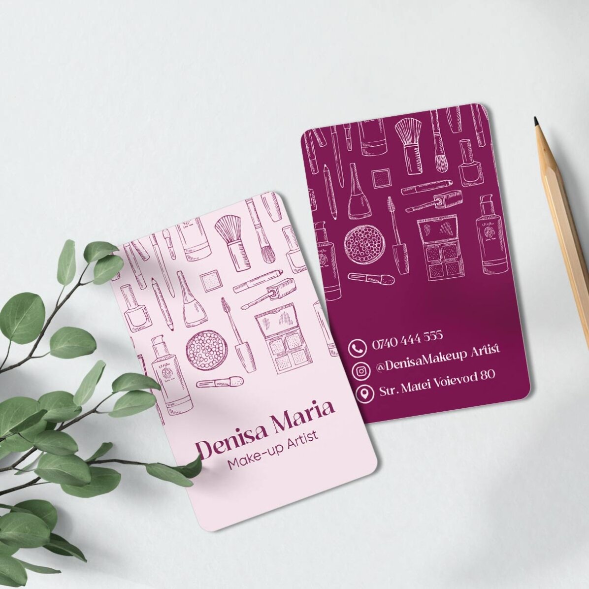 Carte de vizită aluminiu personalizată față-verso cu text - Make-up Artist