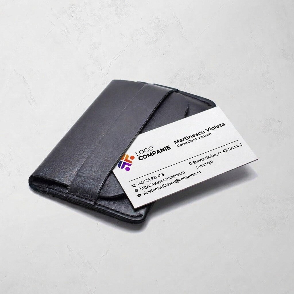 Double-sided personalised paper business cards with a QR code and contact details