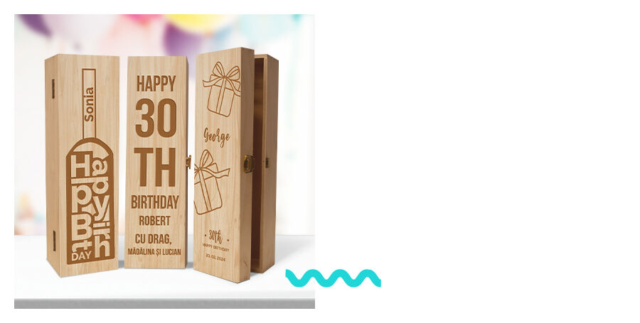 Engraved wine boxes for birthdays