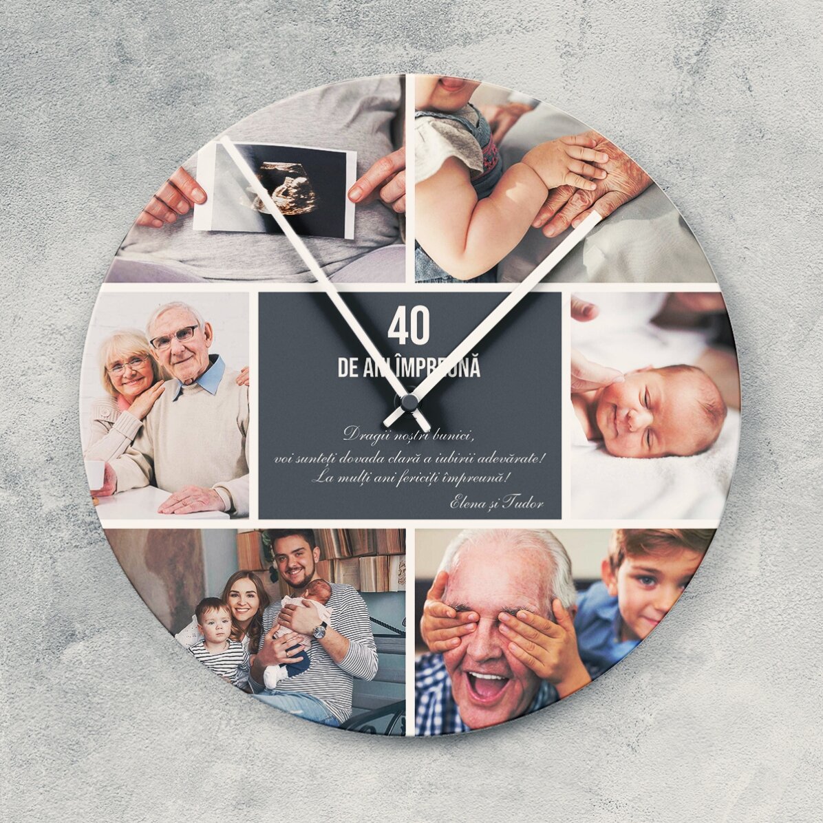 Ceas personalizat cu 6 poze și mesaj - Momente