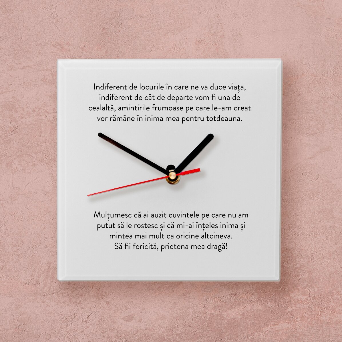 Ceas pătrat personalizat cu mesaj