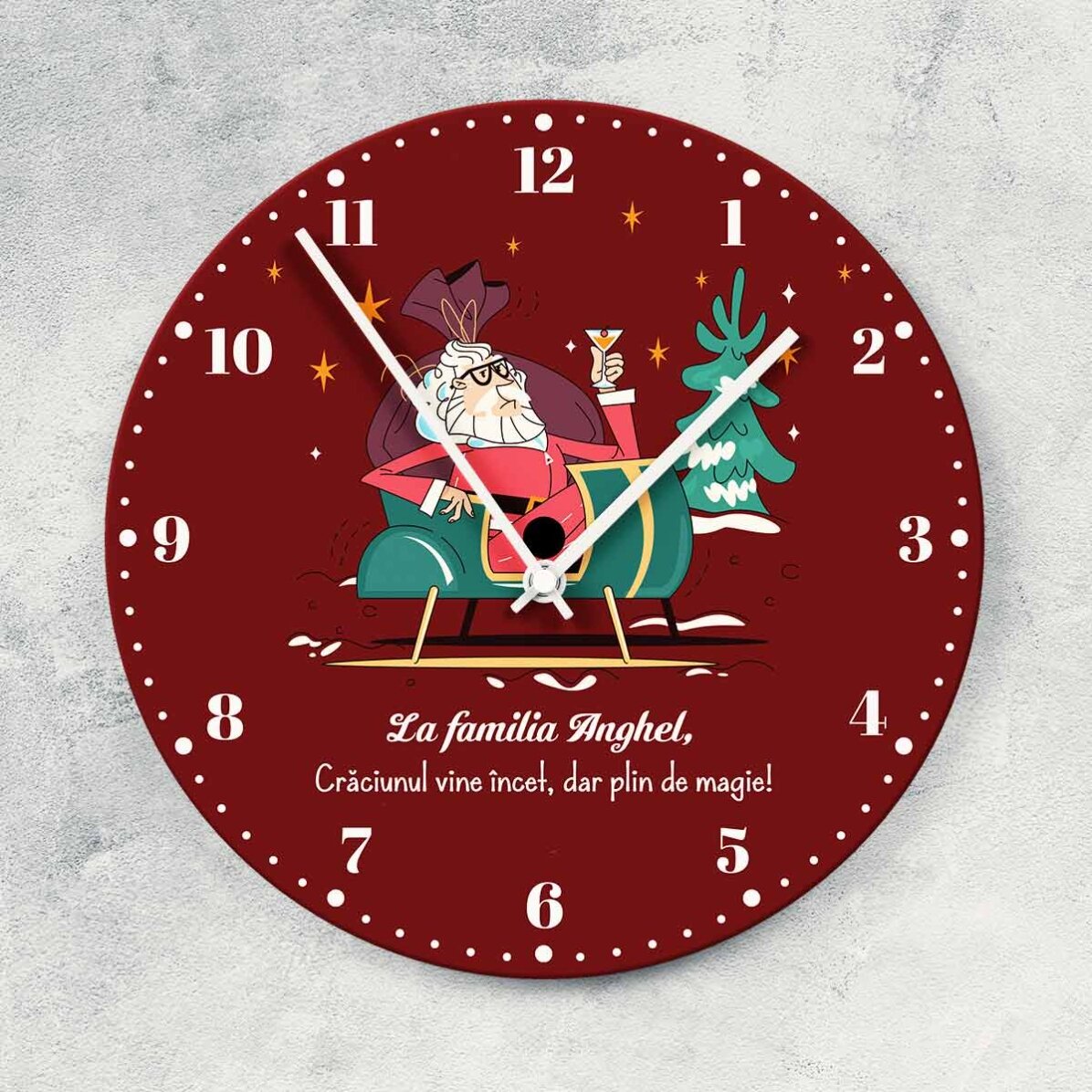 Ceas personalizat cu text - Moș Crăciun relaxat