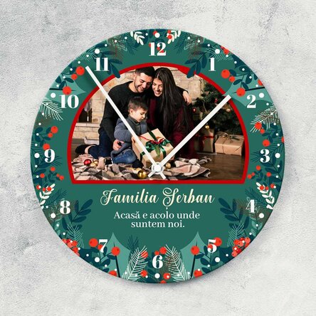 Ceas personalizat cu text și poză - Timpul pentru familie