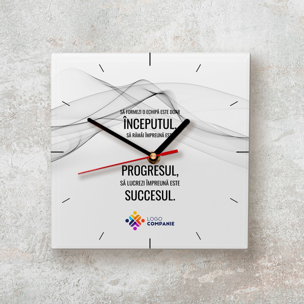 Ceas pătrat personalizat cu logo și text - Succesul 