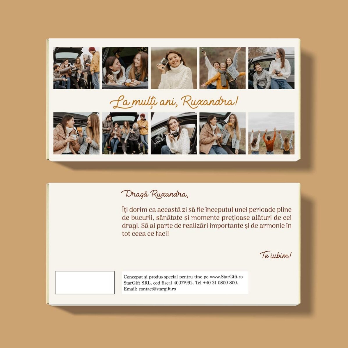 Ciocolată personalizată cu 10 poze și mesaj - La mulți ani!