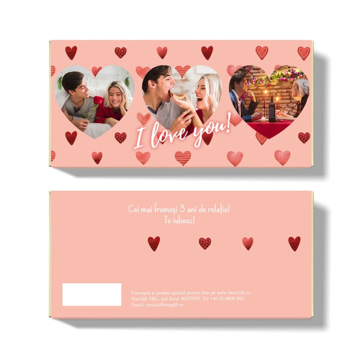 Ciocolată personalizată cu 3 poze - I Love you!