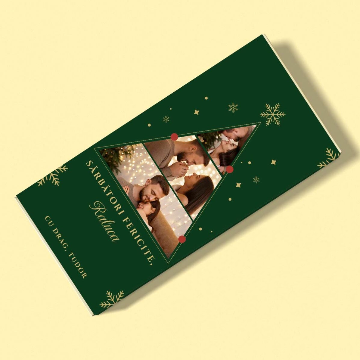 Personalised chocolate with 3 photos and Christmas message - Christmas tree