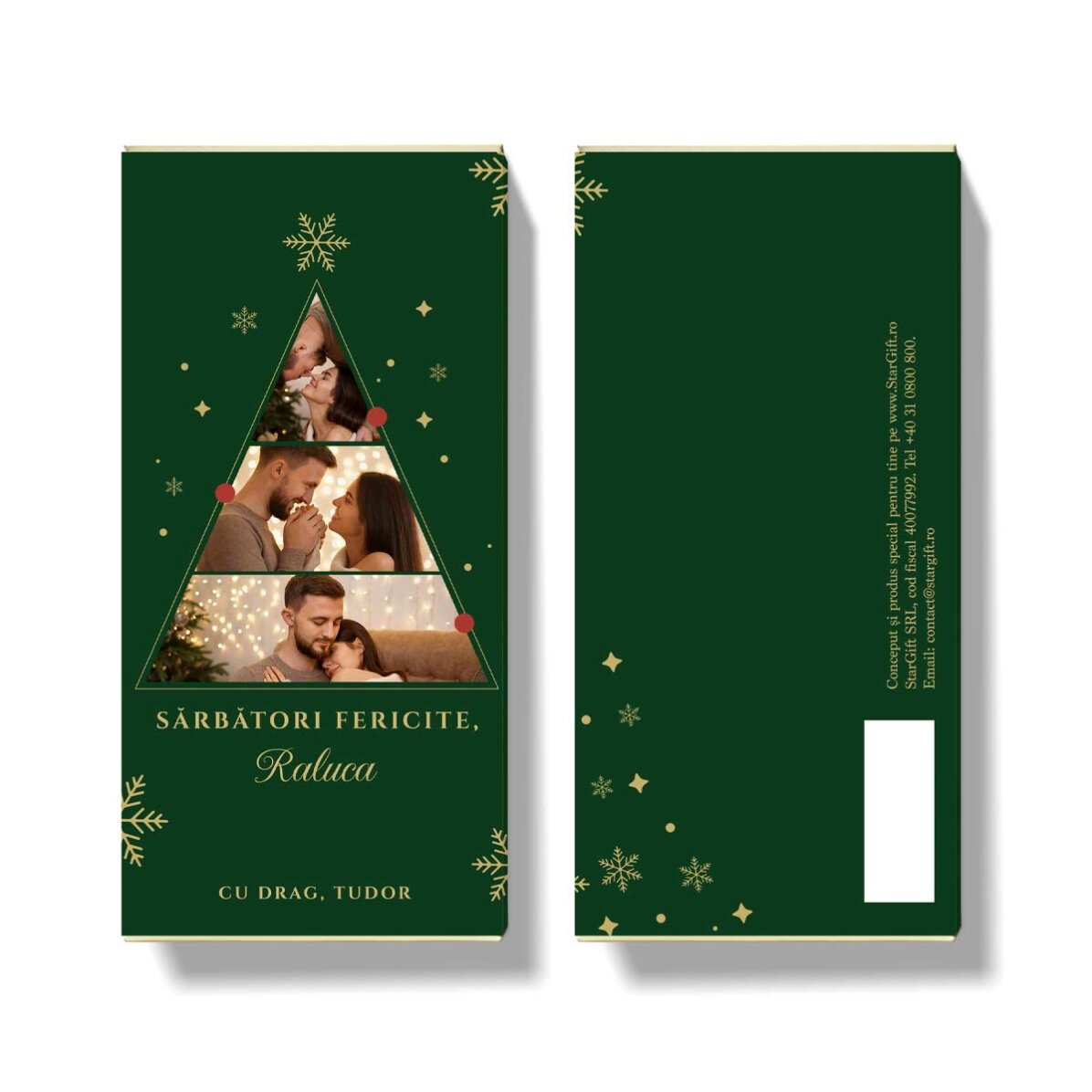 Personalised chocolate with 3 photos and Christmas message - Christmas tree