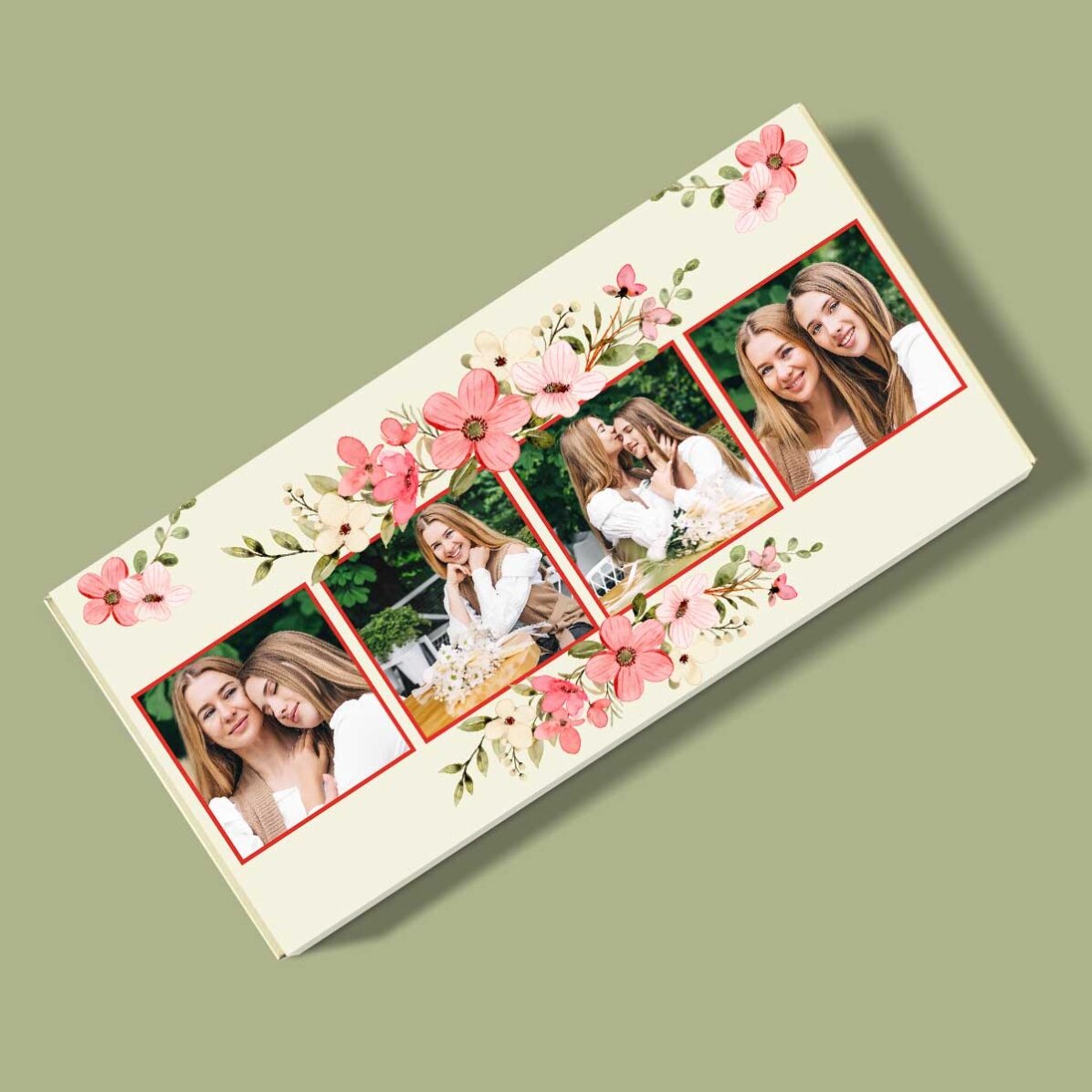 Ciocolată personalizată cu 4 poze și mesaj - Flowers