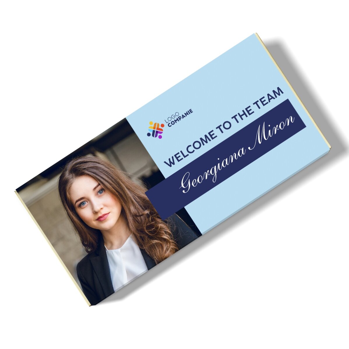 Ciocolată personalizată cu logo, poză și mesaj pentru angajați