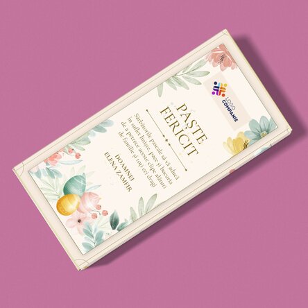 Ciocolată personalizată cu logo și mesaj de Paște