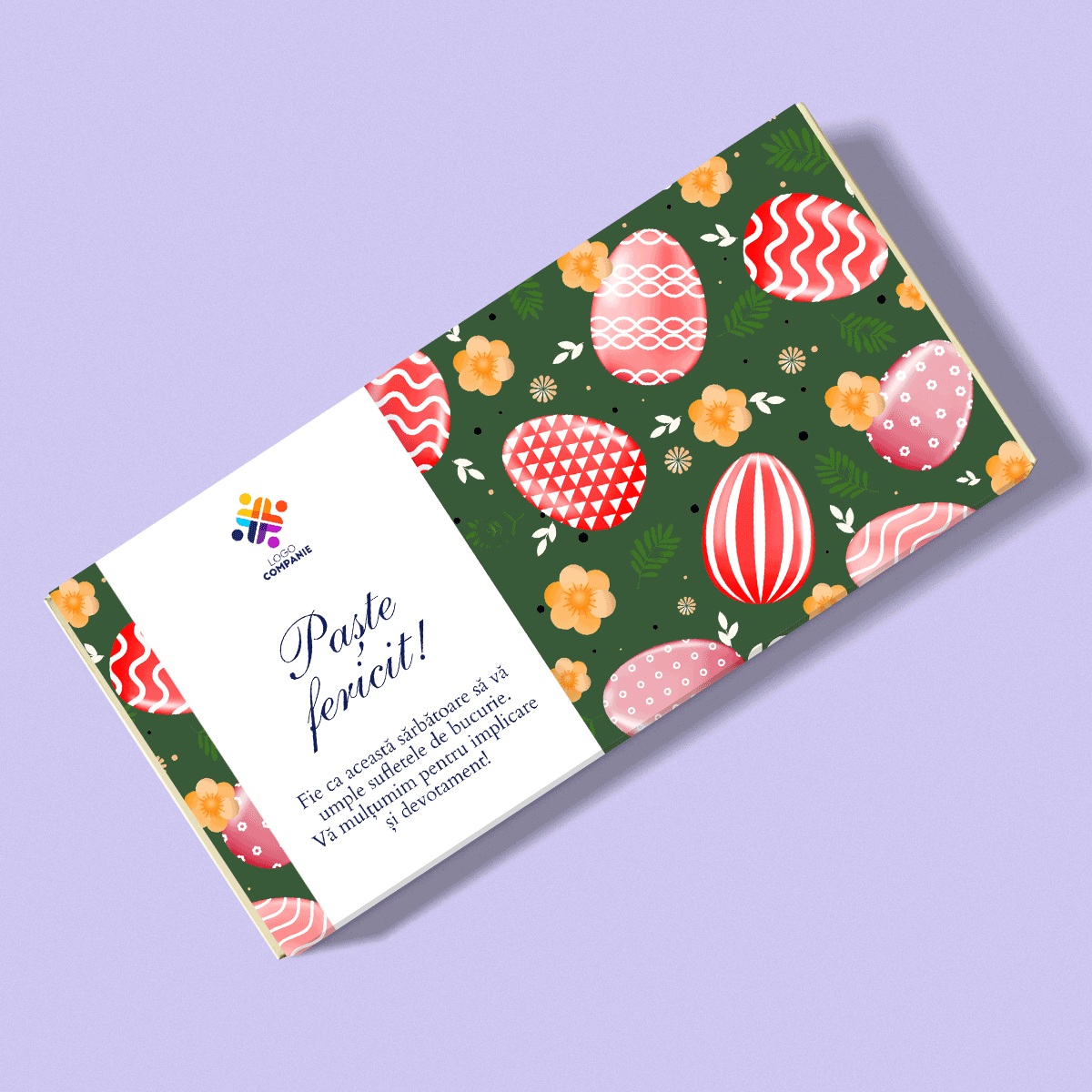 Ciocolată personalizată cu logo și mesaj - Ouă de Paște