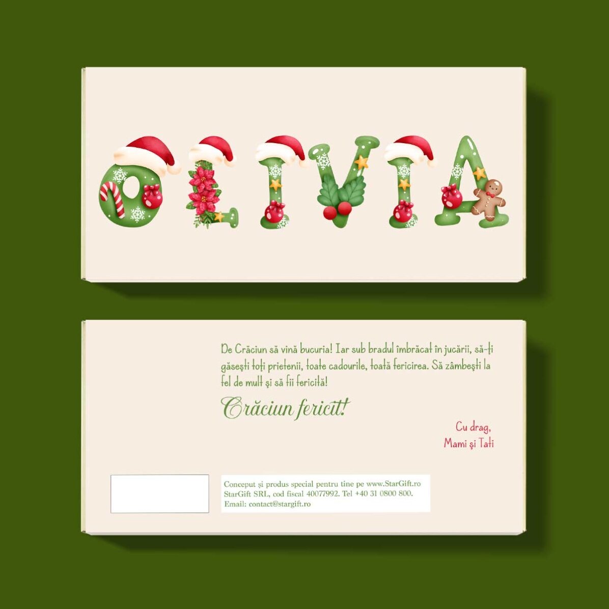 Ciocolată personalizată cu mesaj  - Crăciun fericit!