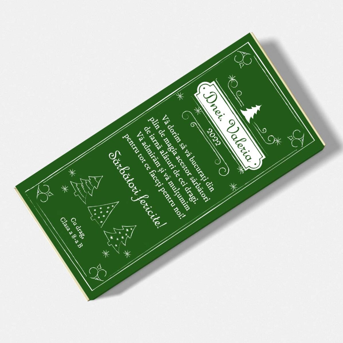 Ciocolată personalizată cu mesaj de Crăciun pentru profesori