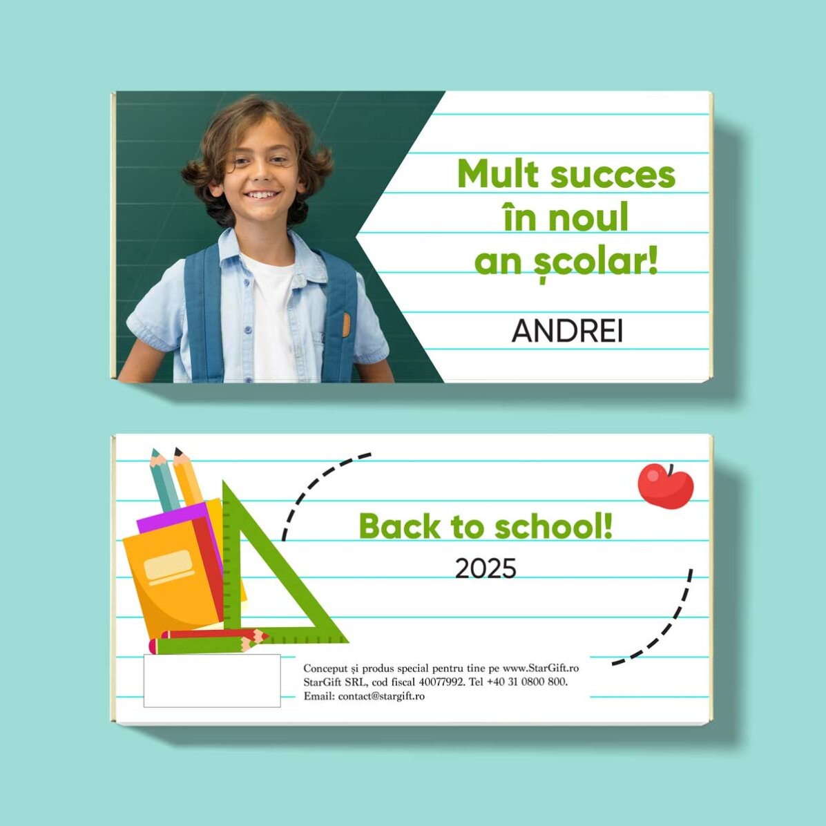 Ciocolată personalizată cu mesaj și o poză - Succes