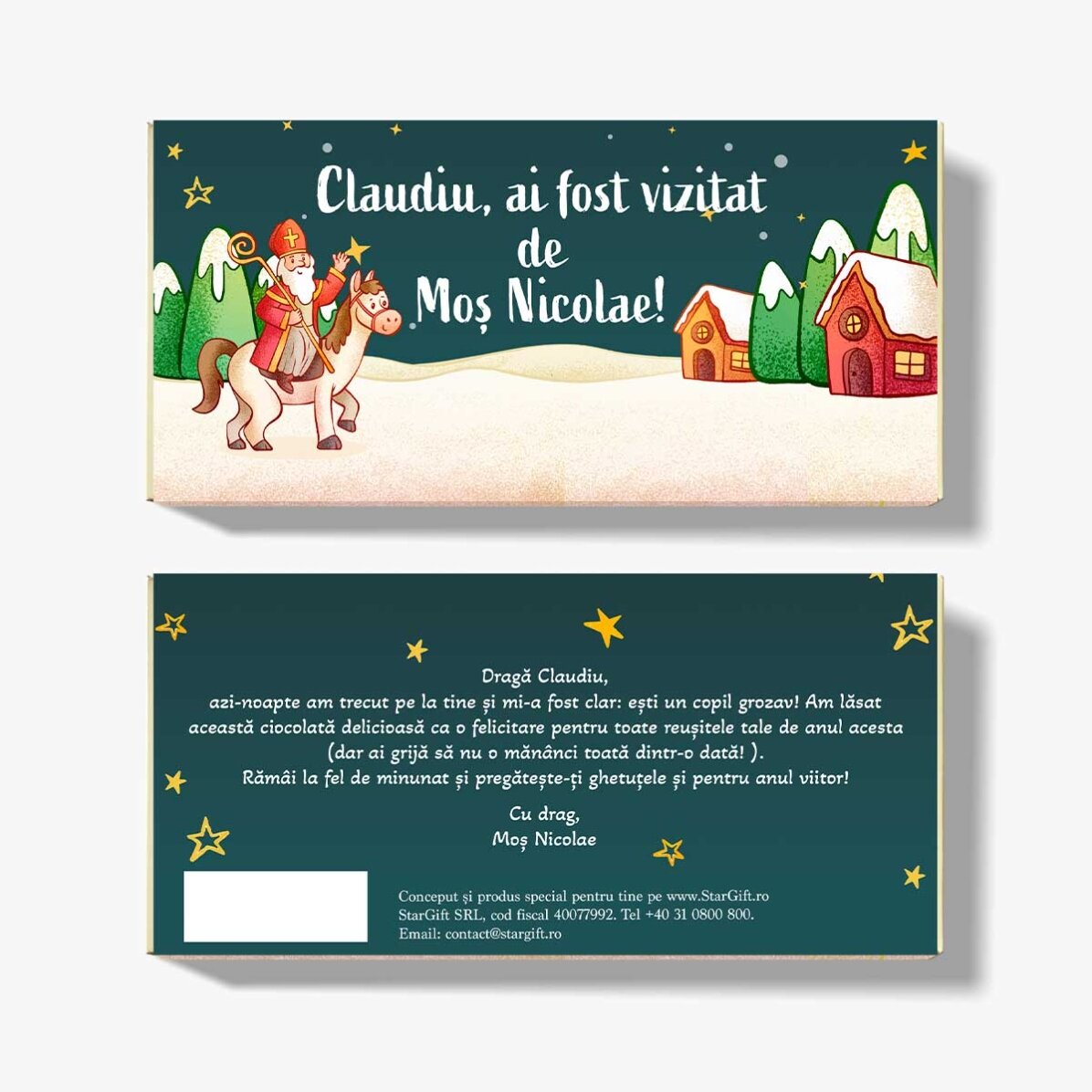 Ciocolată personalizată cu mesaj  - Vizitat de Moș Nicolae