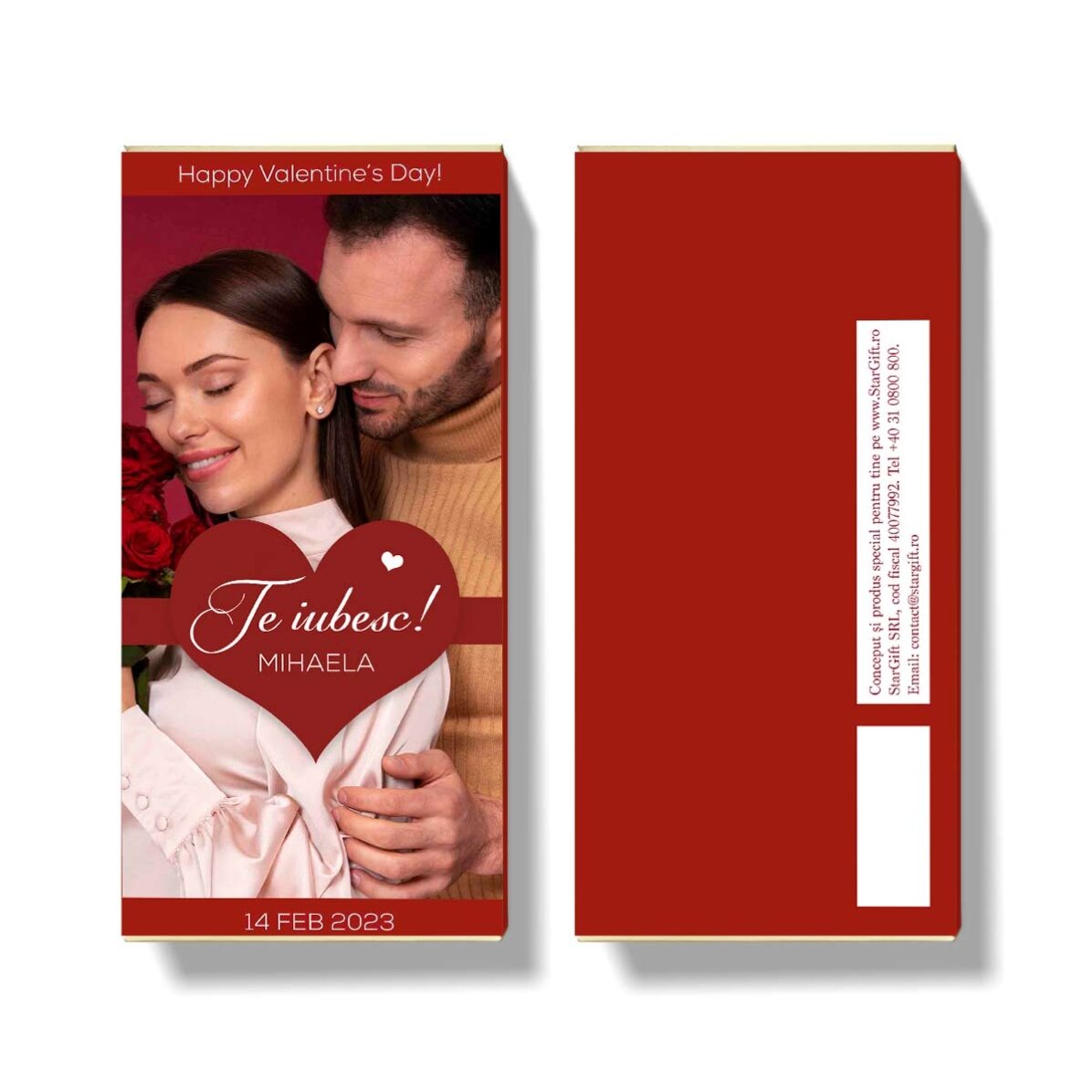 Ciocolată personalizată cu o poză și mesaj - Te iubesc