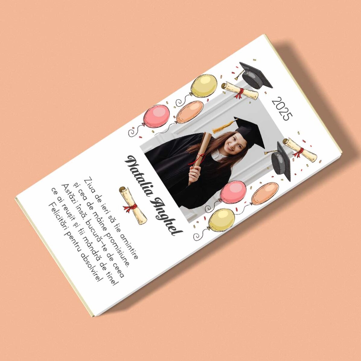 Ciocolată personalizată cu o poză și text - Absolvire