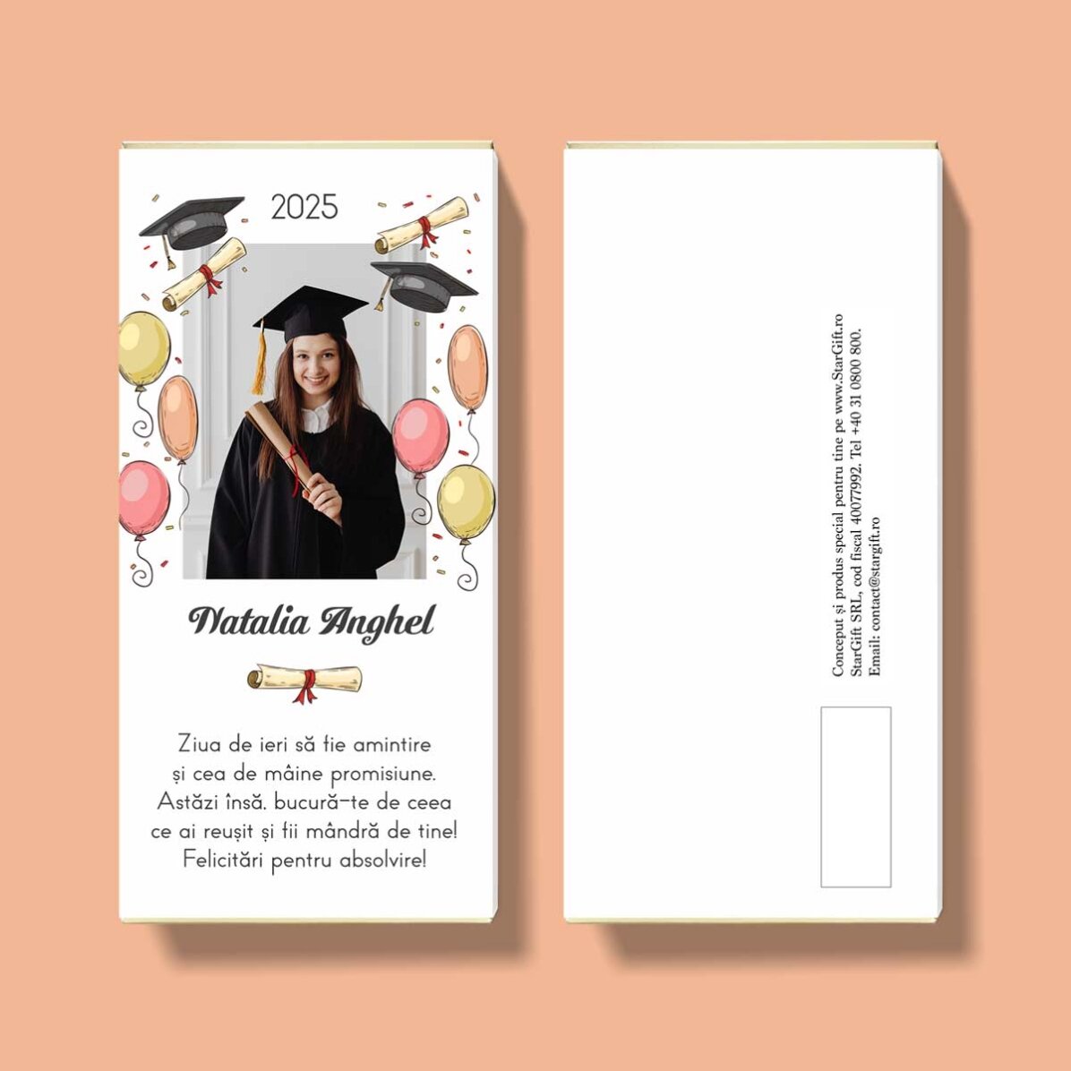 Ciocolată personalizată cu o poză și text - Absolvire