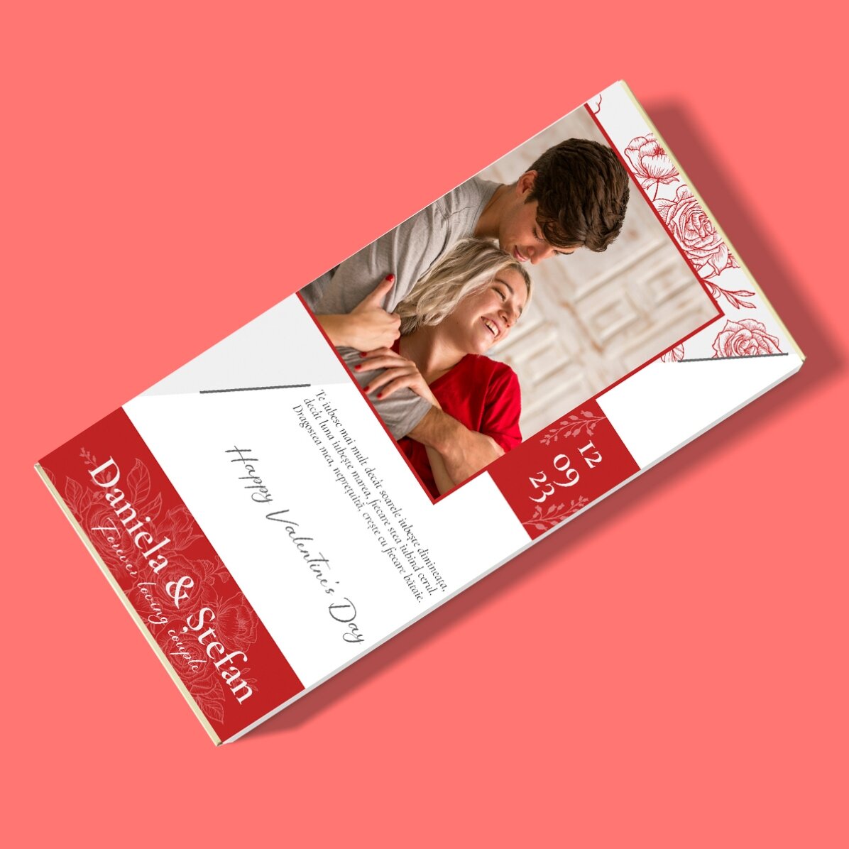 Ciocolată personalizată cu o poză și text - Love & Roses