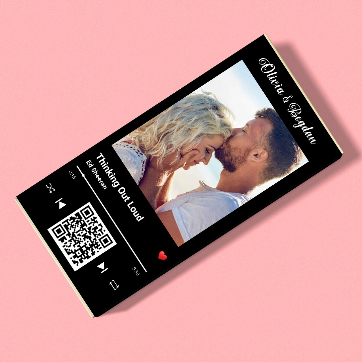 Personalised chocolate with a photo, text and QR code - Our melody