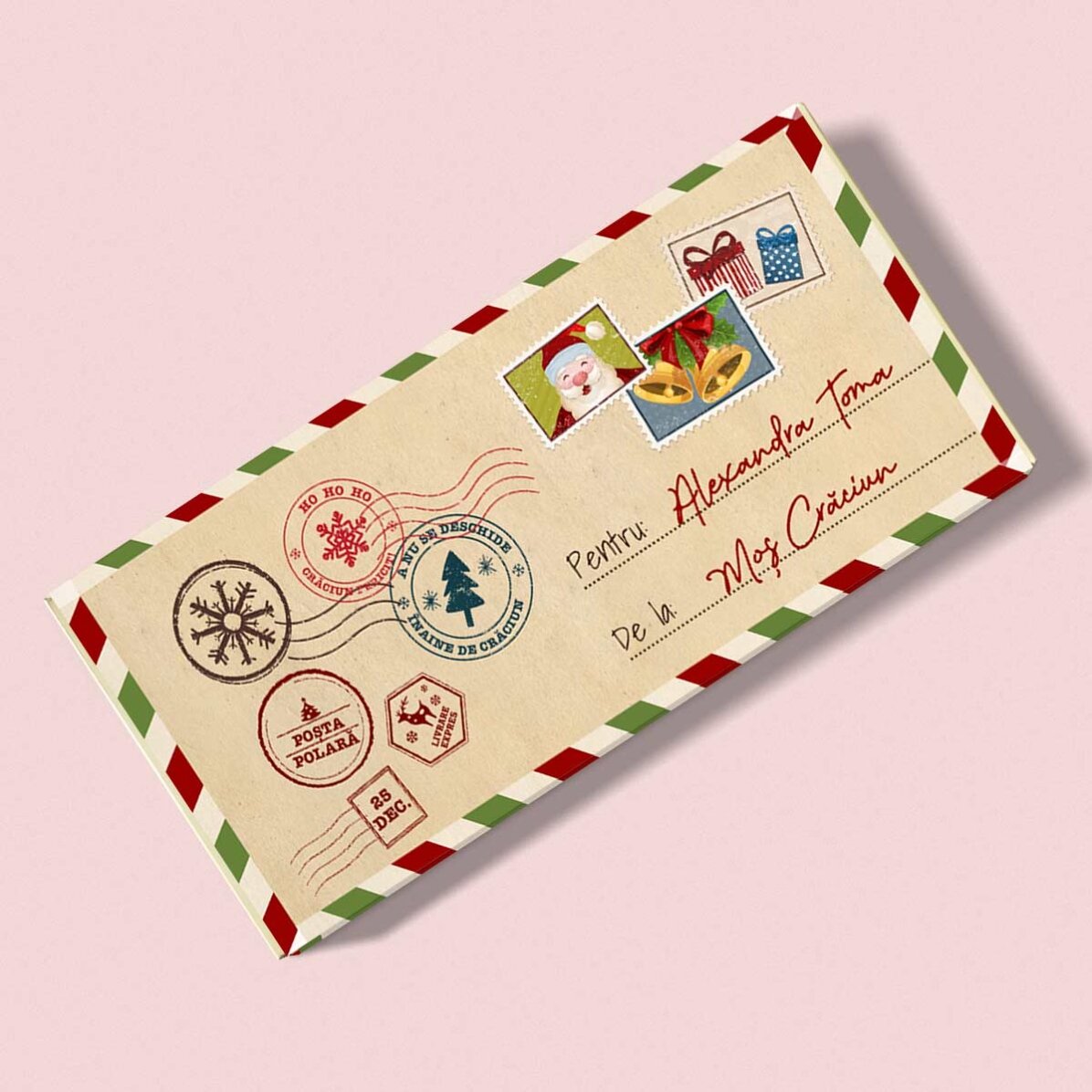 Ciocolată personalizată cu text - De la moș Crăciun